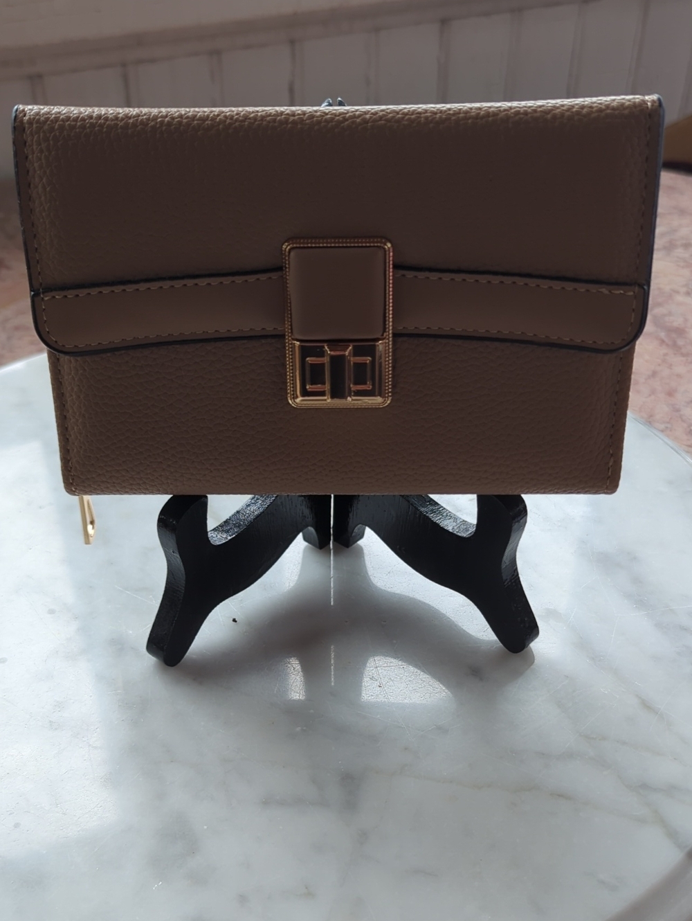 Pebbled Taupe Wallet with Gold Magnetic-Latch, NWOT